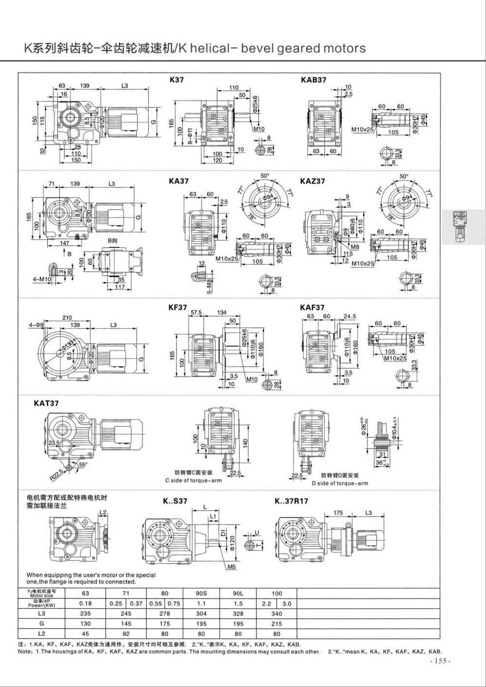 Dimensions of K Series Helical Gear Reducer