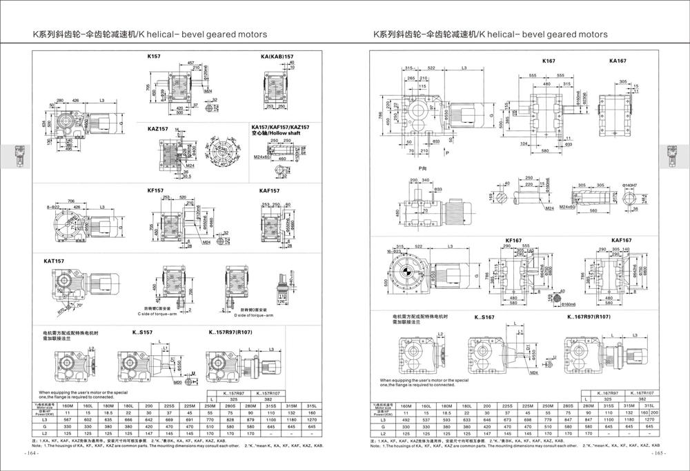 Dimensions of K Series Helical Gear Reducer