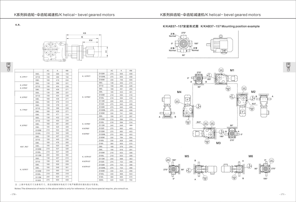 Dimensions of K Series Helical Gear Reducer