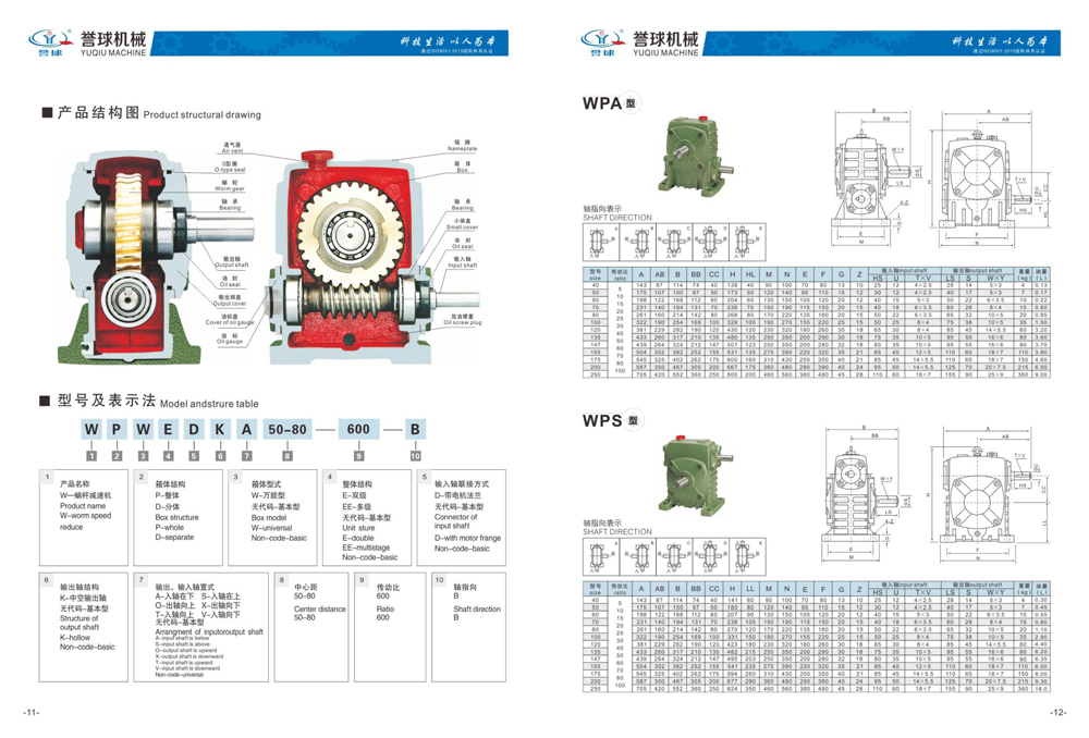 Dimensions of WP Worm Gear Reducer