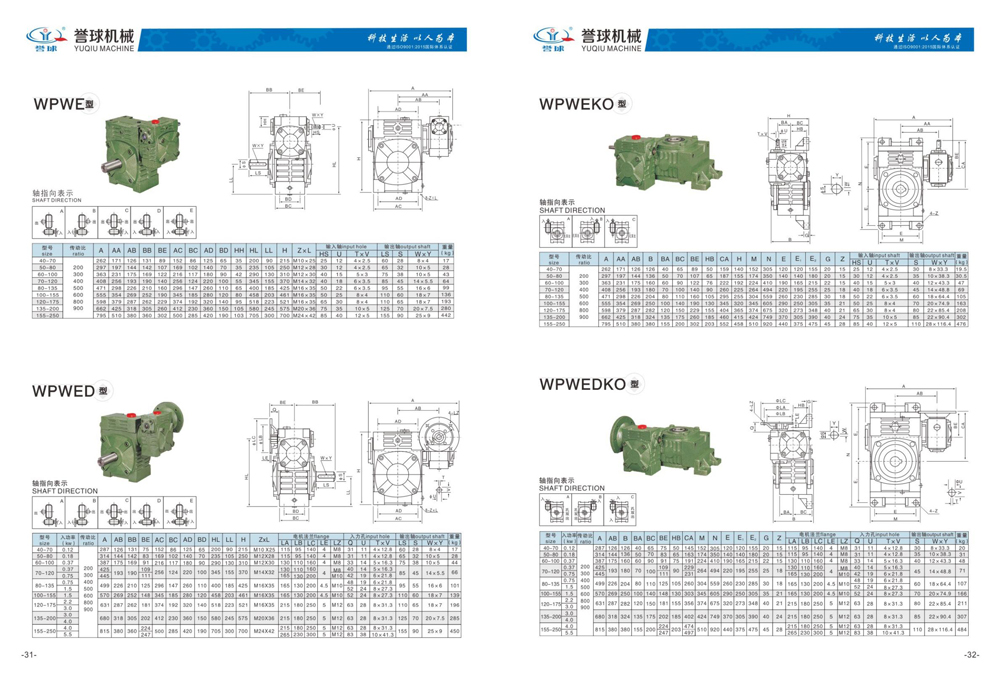 Dimensions of WP Worm Gear Reducer