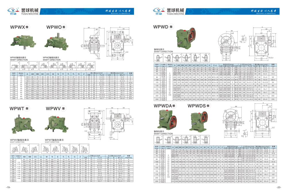 Dimensions of WP Worm Gear Reducer