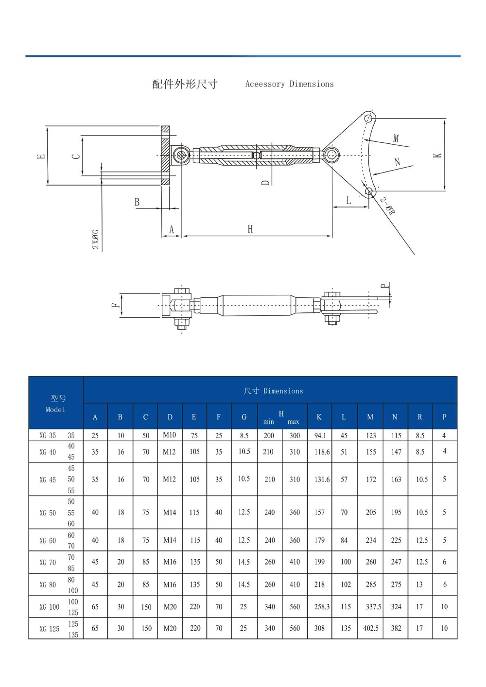 Dimensions of XG Series Hanging Reducer